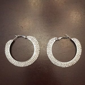 Silver Crystal Hoop Earrings
